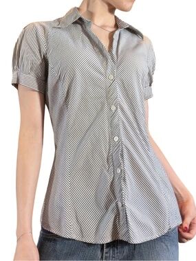 Express Studio Black & White Striped Button-Up Top